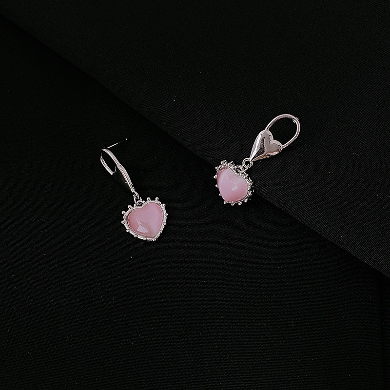 Anting Bentuk Hati Opal Warna Pink Untuk Aksesoris