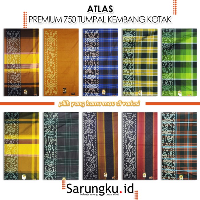 Wtb009 Sarung Atlas Premium 750 Tumpal Kembang Kotak-Kotak Original