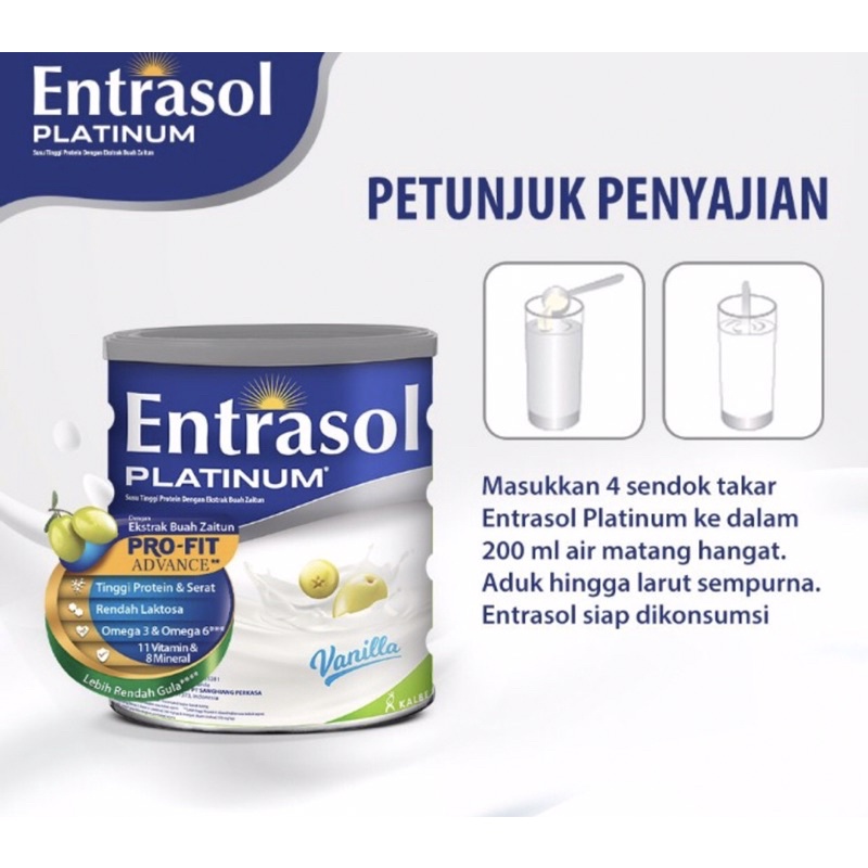 Entrasol platinum vanilla 400 gram &amp; 800 gram ( susu nutrisi lengkap lansia )