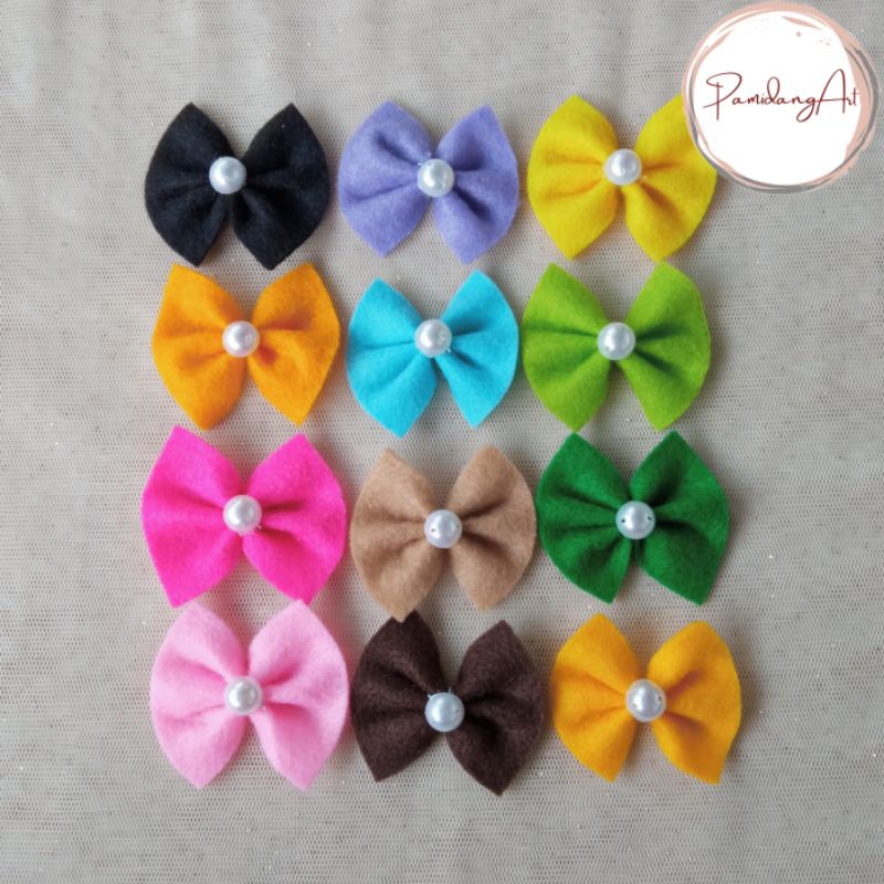 (8pcs) Aplikasi Pita Mini / Bahan Bros Jepit Rambut Pita