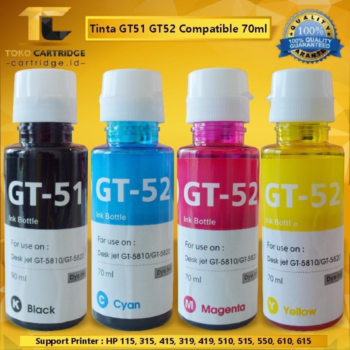 Tinta GT51 GT52 Refill Cartridge 680 678 682 802 803 703 704 46 932 933 955 21 22 60 74 75 ASLI Support Printer 1115 1112 2135 3635 4675 2335 2336 2337 2676 2775 2776 1000 1010 1050 2050 2000 2010 k209A 3050 1515 450 500 510 550 610 616 Murah