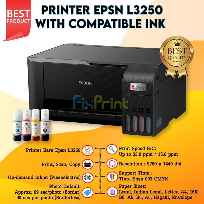 Printer Epsn L3250 HItam L3256 Putih Print Scan Copy Werless A4 Warna