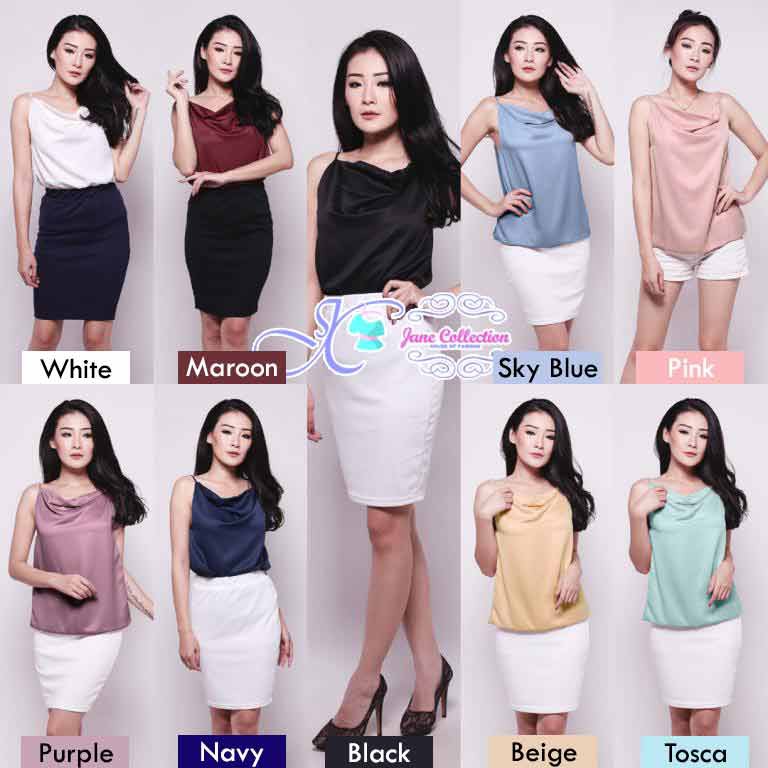 JANE || Tank Top Hitam Dalaman Blazer Cardigan Putih Bahan Satin Silk Premium Pesta - Early Camisole