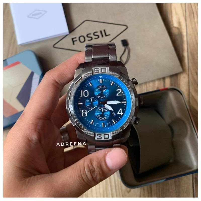 jam tangan pria fossil FS5711 stainless steel grey blue original