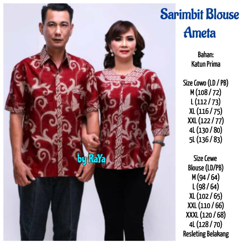 Couple Keluarga Imlek Sarimbit Batik Dress Biru Merah AMETA Baju Anak Kemeja Jumbo XXXL Seragam Nata