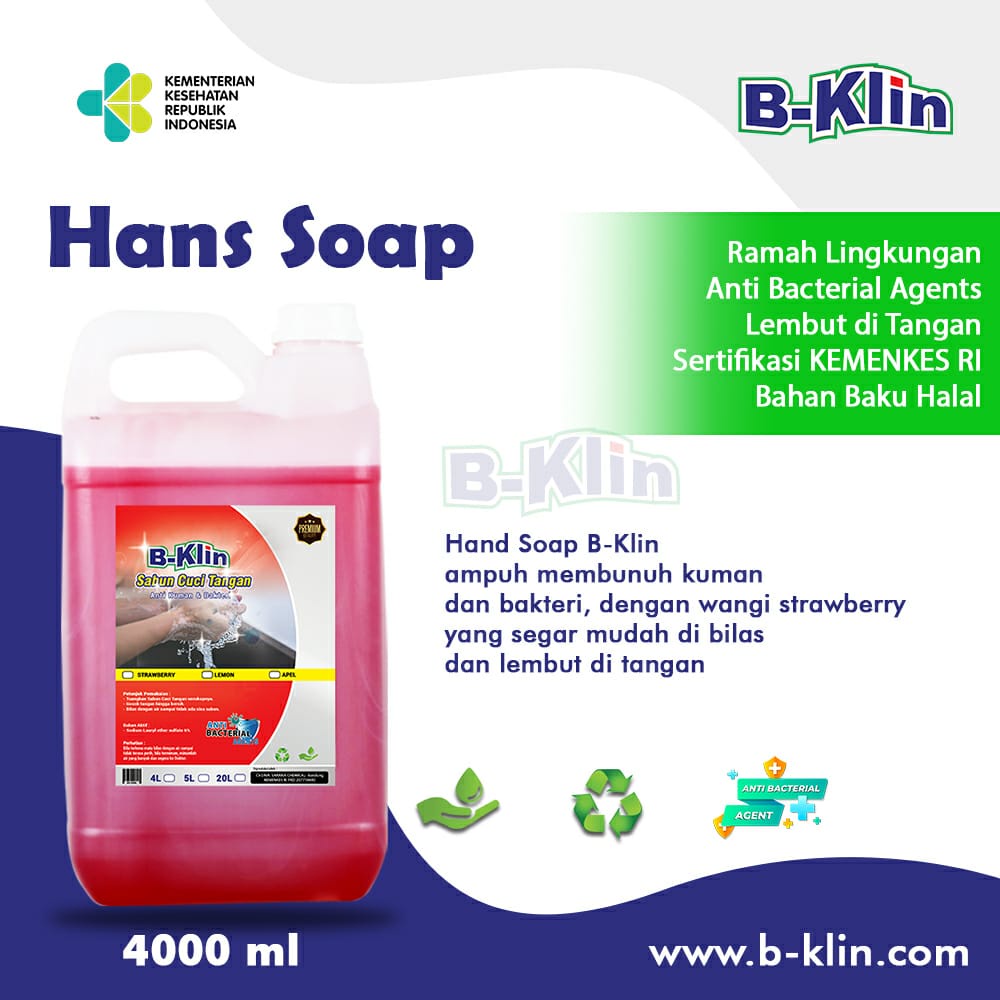 Sabun Cuci Tangan / Sabun Pencuci Tangan / Handsoap / Handwash | B-KLIN 4 LITER