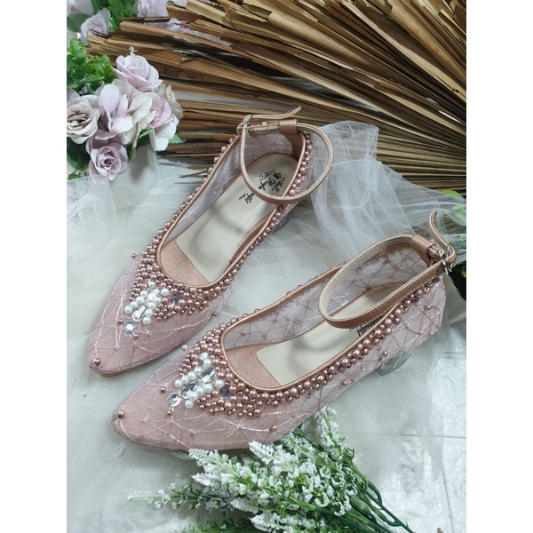 sepatu Rafaizoutfit sepatu sayfira rosegold tali tinggi 5cm kaca