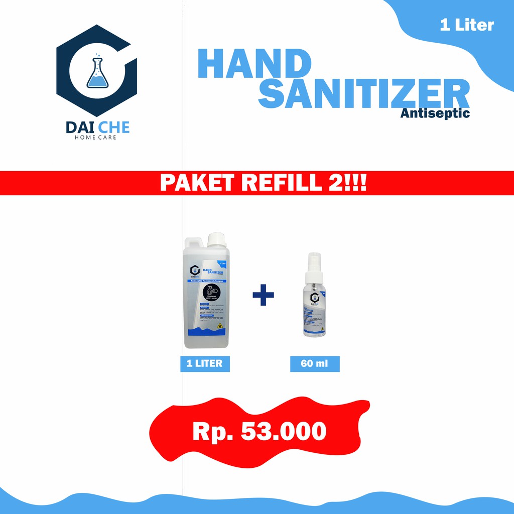 Paket Refill 2: Hand Sanitizer 1 Liter & 60 ml Cair