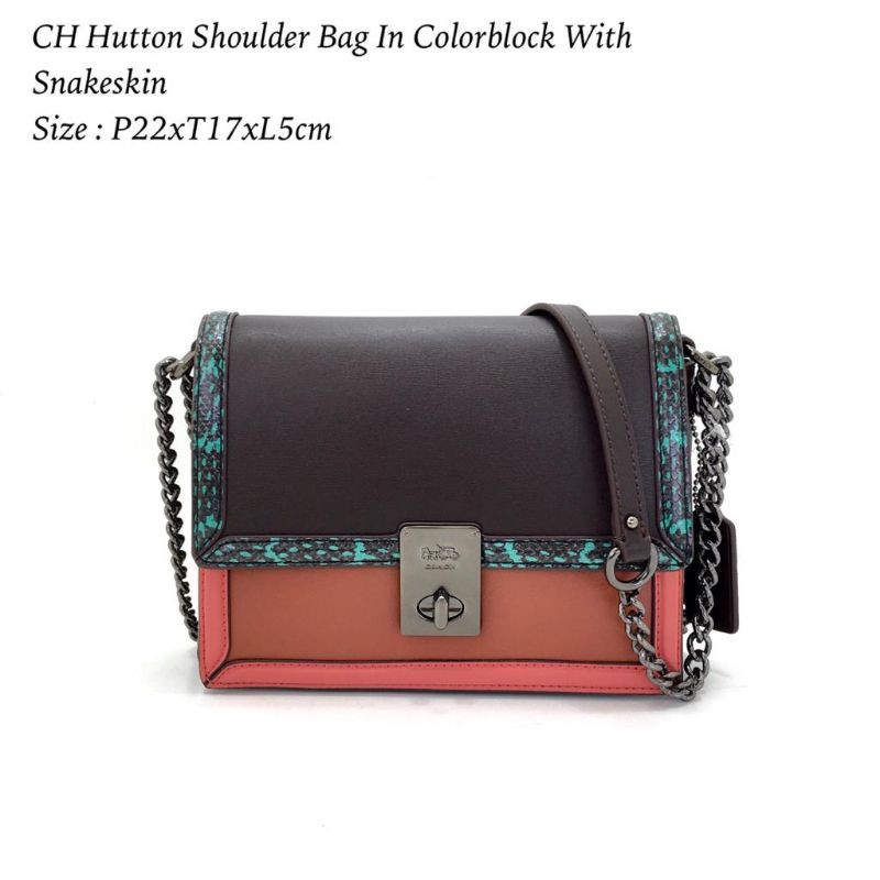 Coach Hutton Shoulder Bag In Colorblock With Snakeskin