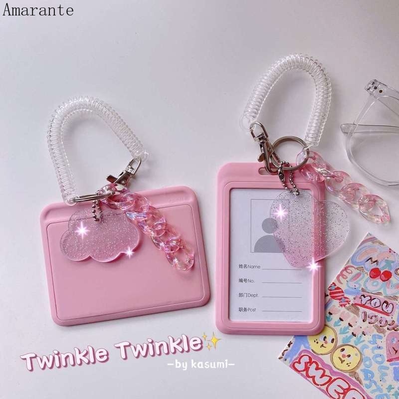 Ama Ins Idol Photocard Holder Rantai Pink Kredit Bus ID Bank Card Holder Tahan Air Pelindung Case Liontin Mengkilap