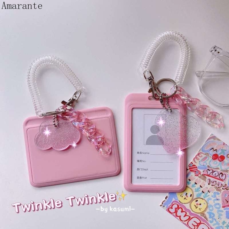 Ama Ins Idol Photocard Holder Rantai Pink Kredit Bus ID Bank Card Holder Tahan Air Pelindung Case Liontin Mengkilap