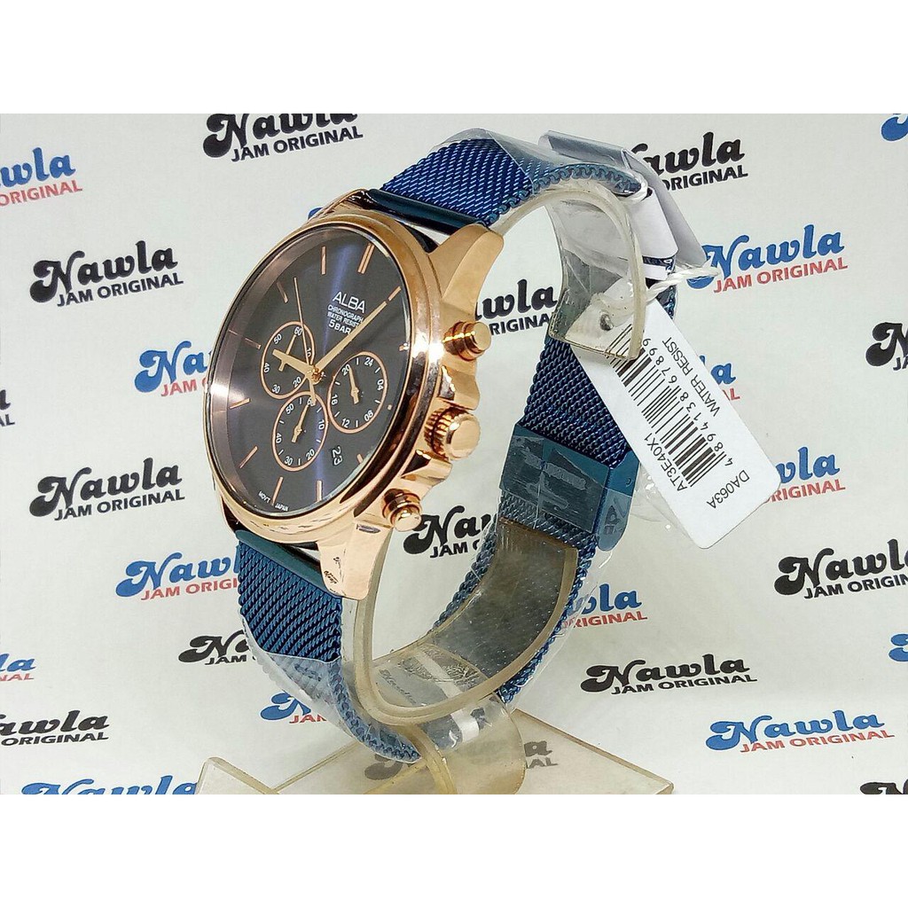 Alba Quartz AT3E40X1 Chronograph Blue Shark Mesh - Jam Tangan Pria AT3E40