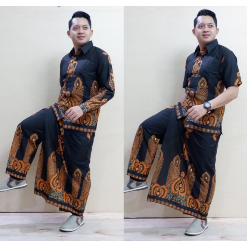 KEMEJA BATIK SOLO-BAJU KOKO BATIK SETELAN CELANA SARUNG-BATIK MOTIF JOKOWI