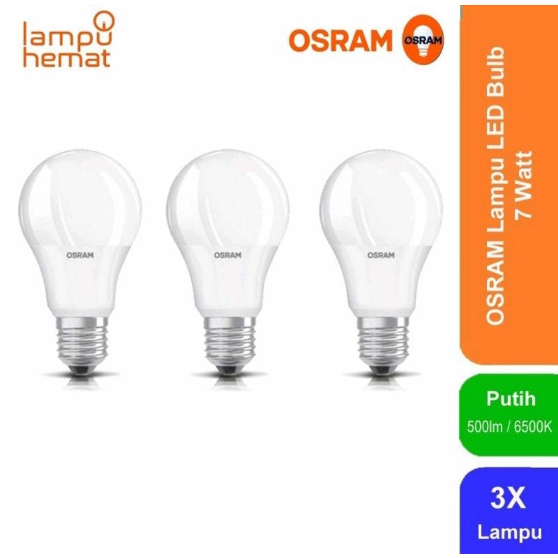 Osram Lampu Bohlam Led 7 Watt 3Pcs-Putih(Paket 7w 3Pcs)