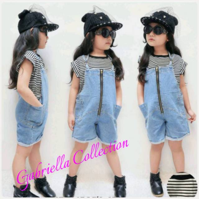 SET OVERALL JEANS / OVERAL CELANA PENDEK JEANS