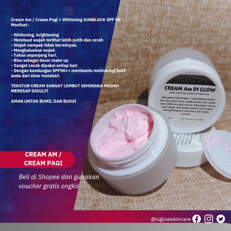 CREAM AM ( PAGI) + SPF 50 // CREAM PAGI GLOWING //CREAM PEMUTIH // CREAM PENCERAH WAJAH // CREAM WAJ