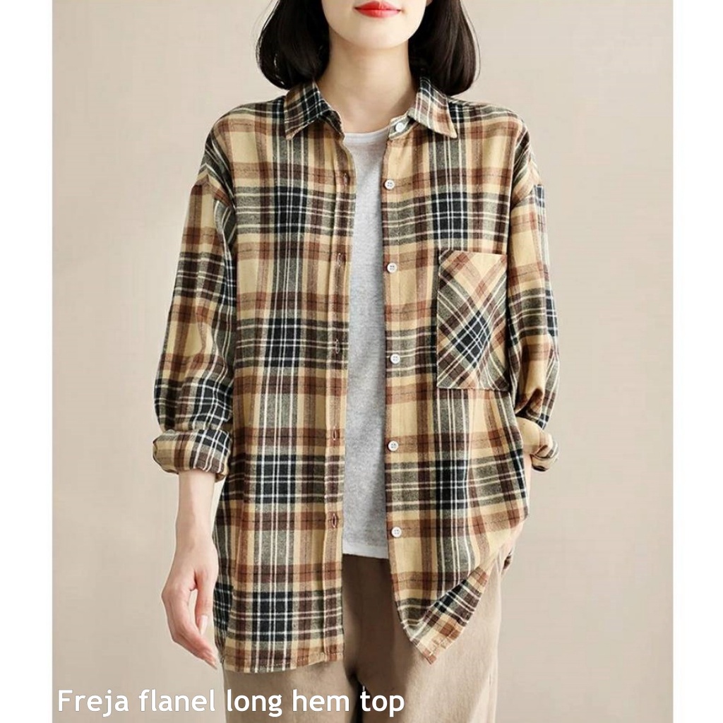 Freja flanel long hem top - Thejanclothes