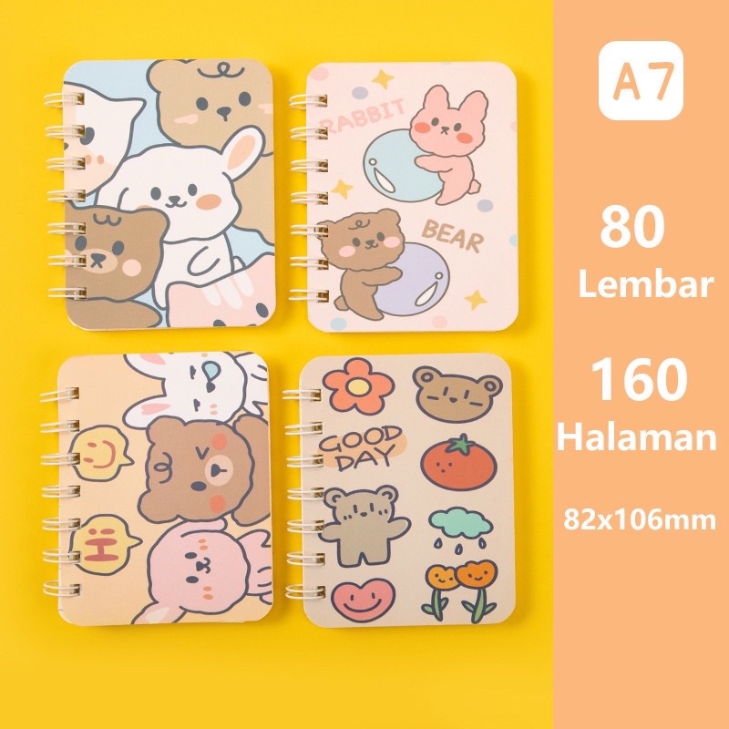 

notebook notepad ring A7 motif hewan animal pastel color gaya korea binatang lucu kucing cat bunny rabbit kelinci bear beruang coklat krem cream bumi murah kawaii cute ucul