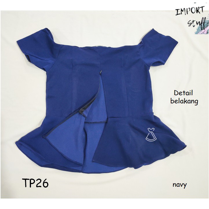 TP26 - BAJU ATASAN NAVY BLOUSE SABRINA WANITA IMPORT