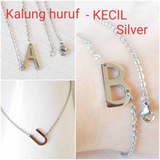 KALUNG KECIL SILVER / Kalung inisial / kalung huruf titanium silver / kalung antikarat import