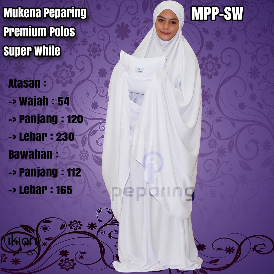 Mukena Peparing   Premium Polos Super Putih | Mukena Bali Adem Putih | Mukena Premium Super White