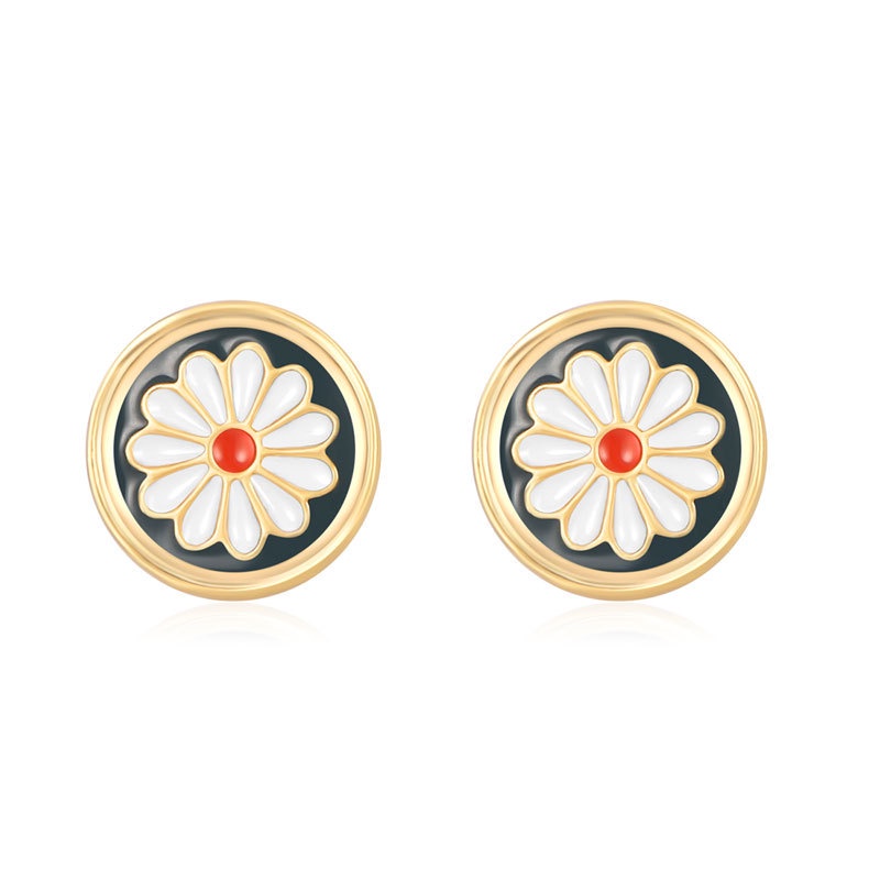 Anting stud Bentuk Bunga Chrysanthemum Bulat Persegi Warna Hijau Gaya Klasik