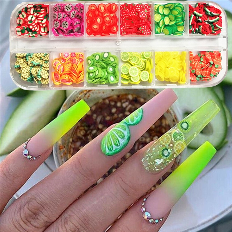 1 Kotak Stiker Sequin Glitter Bentuk Bunga Buah 3D Untuk Dekorasi Nail Art