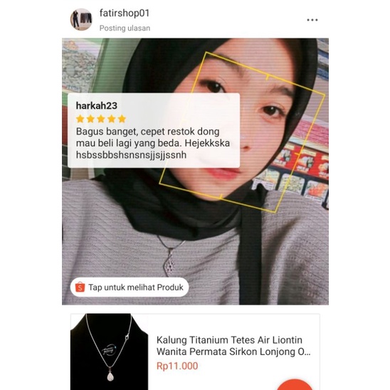 Kalung Titanium Tetes Air Liontin Wanita Permata Sirkon Lonjong OVAL Silver Berkilau Anti Karat