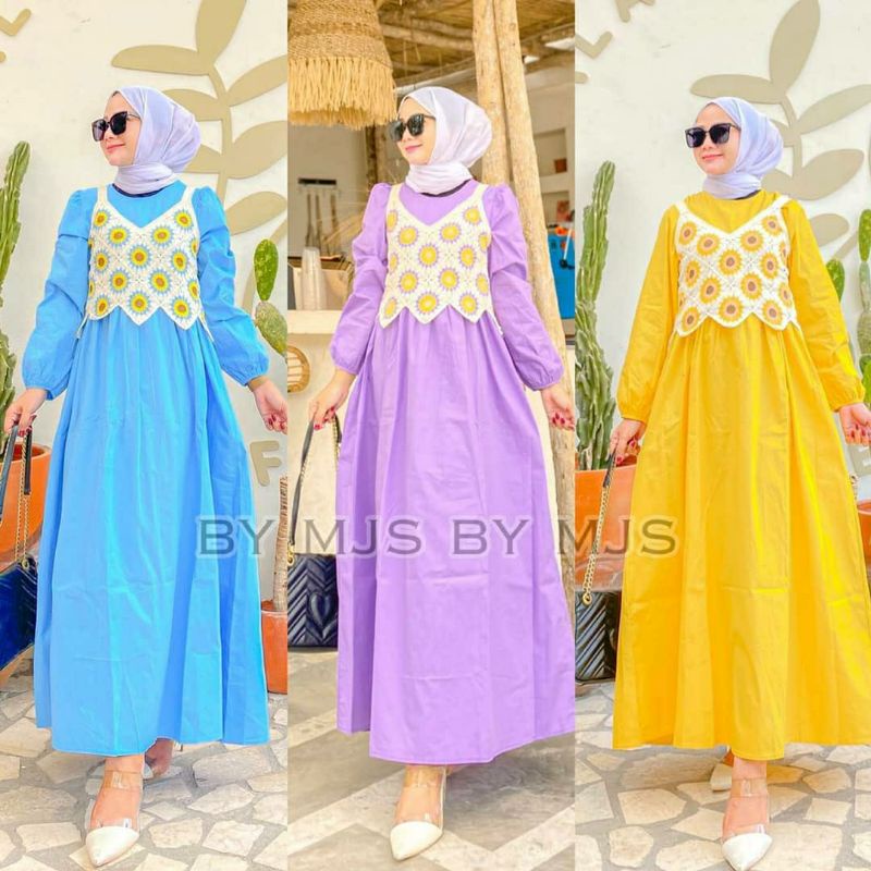 DRESS NINDY PREMIUM MATT KATUN + VEST KNIT RAJUT / DRESS VIVORIE KOREA