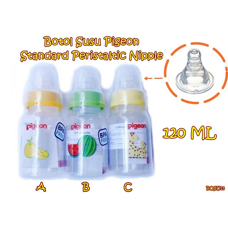 BOSU15 BOTOL SUSU PIGEON STANDARD PERISTALTIC NIPPLE 120 ML