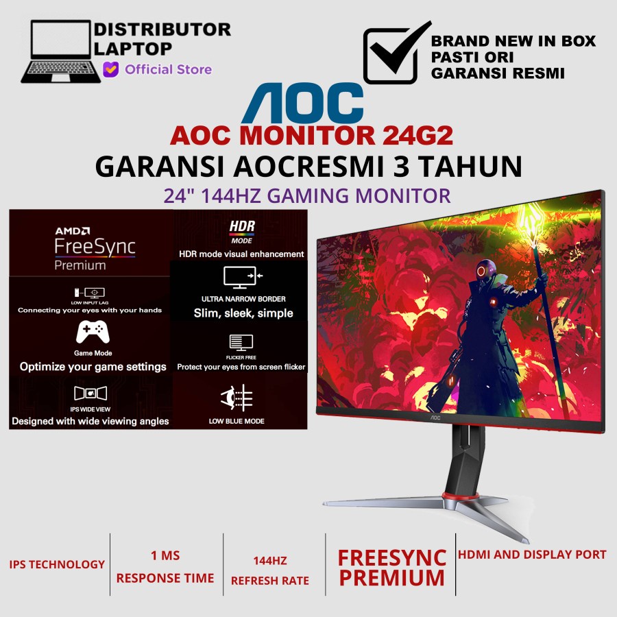 MONITOR GAMING AOC 24G2Z / 24 INCH FHD IPS / 144hz 1ms - CICILAN 0%