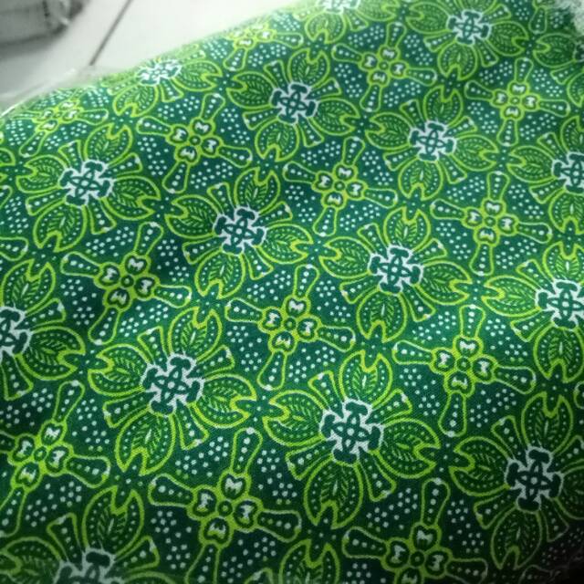 BAHAN KAIN KATUN MOTIF BATIK HANDPRINT HALUS HIJAU BIRU METERAN (YARD)
