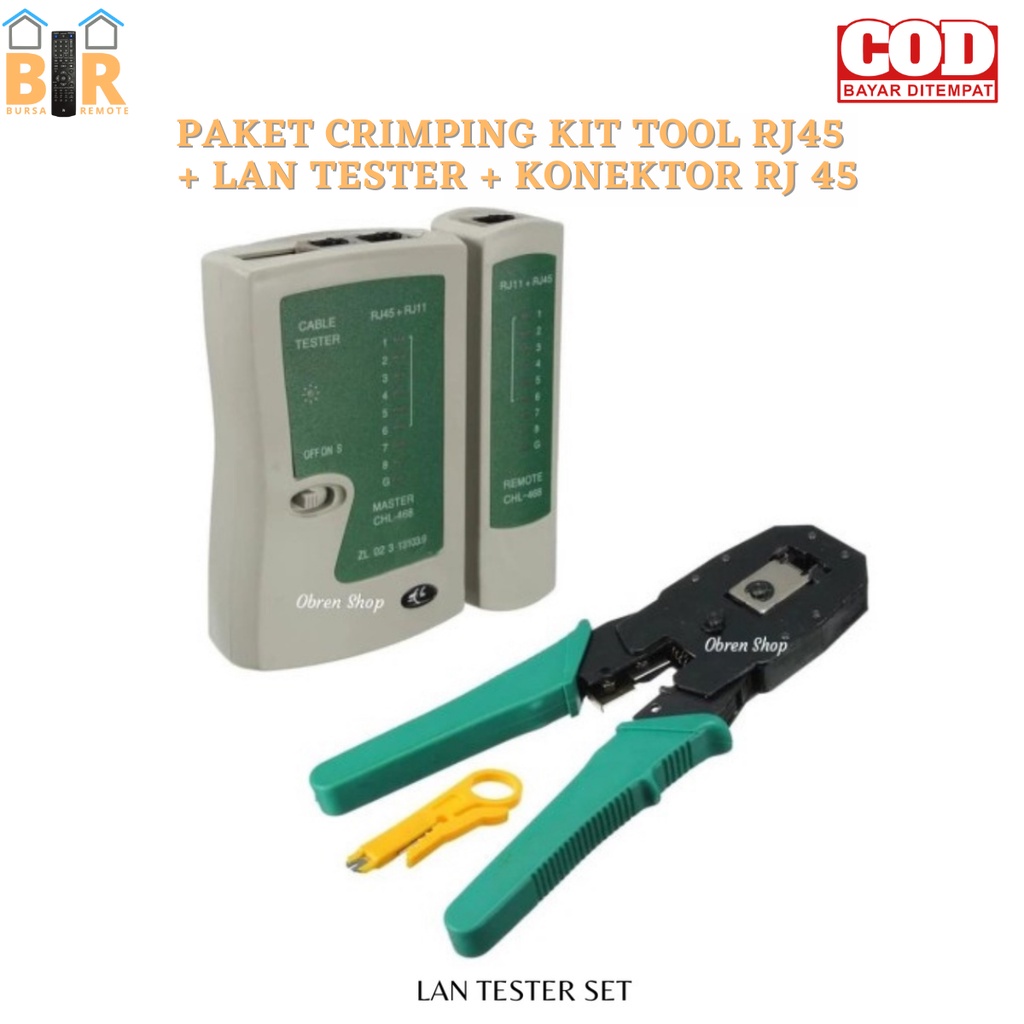 Paket CRIMPING KIT TOOL RJ45  + LAN TESTER + KONEKTOR RJ 45