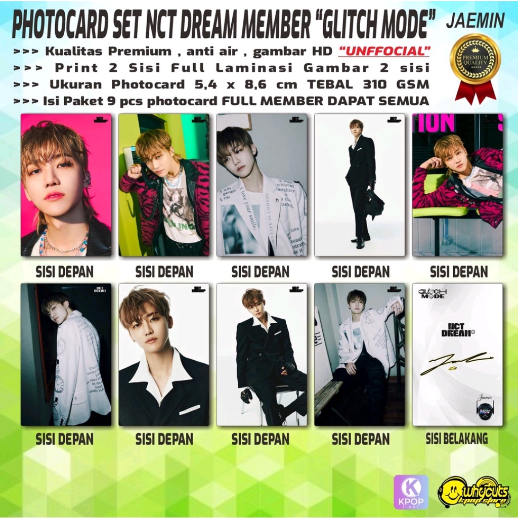 PHOTOCARD SET PC KPOP PREMIUM NCT DREAM MEMBER GLITCH MODE / PRINT 2 SISI FULL LAMINASI GLOSSY / ANTI AIR