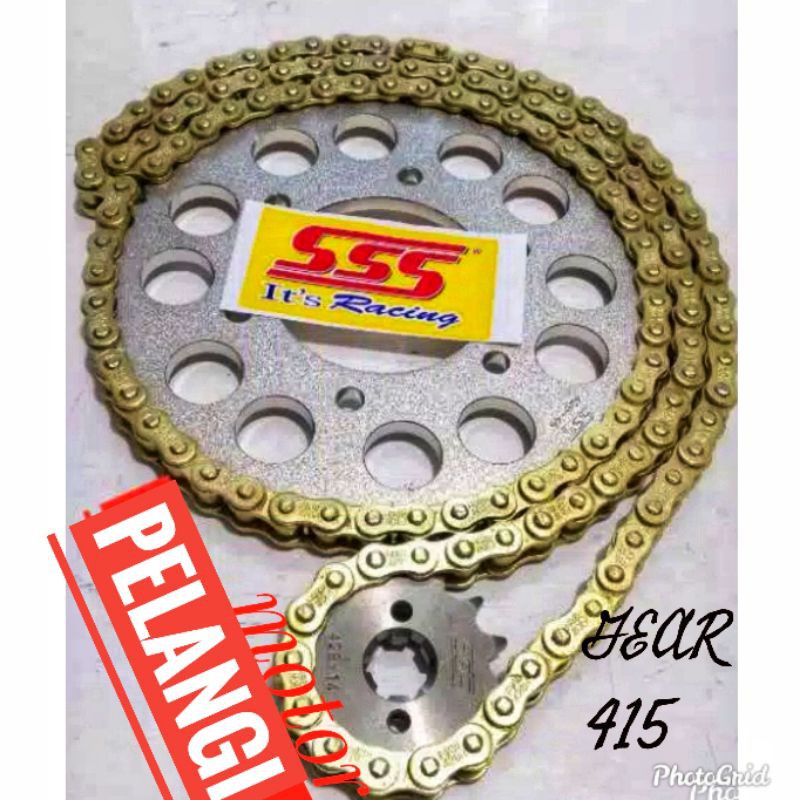 GEAR SET SSS GIR SSS DEPAN BELAKANG UK 415T - RANTAI WARNA GOLD - MEGAPRO PRIMUS. GL PRO.TIGER REVO.
