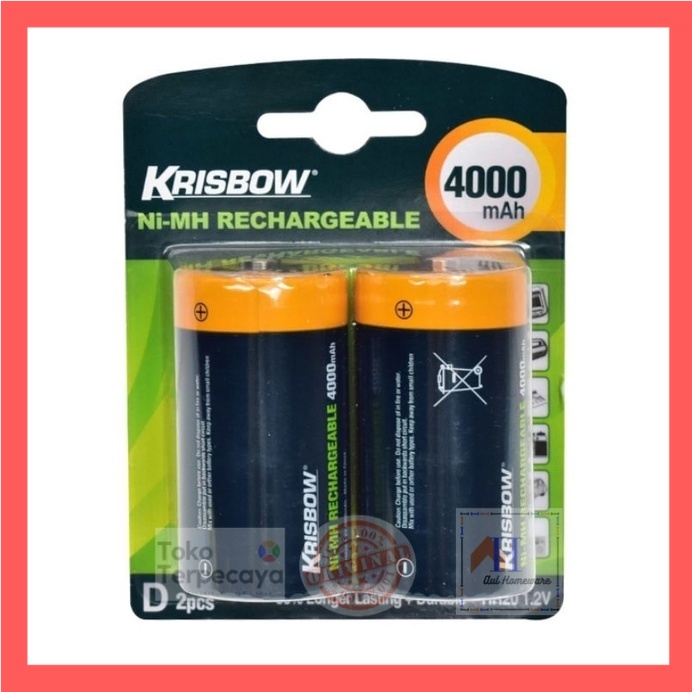 Krisbow Set Baterai Rechargeable Size D 4000 Mah 2 Pcs