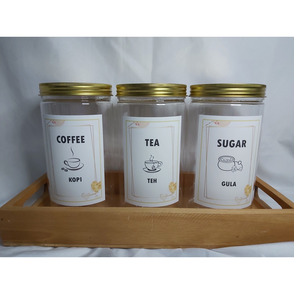 TOPLES GULA KOPI TEH AESTHETIC/SET 3PCS/TOPLES PLASTIK/TUTUP ALUMINIUM GOLD/FREE LABEL/TEMPAT GULA K