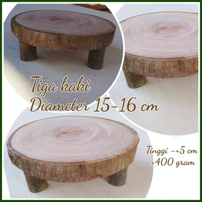 Tatakan kayu kaki tiga diameter 15-16 cm talenan wood chopping board