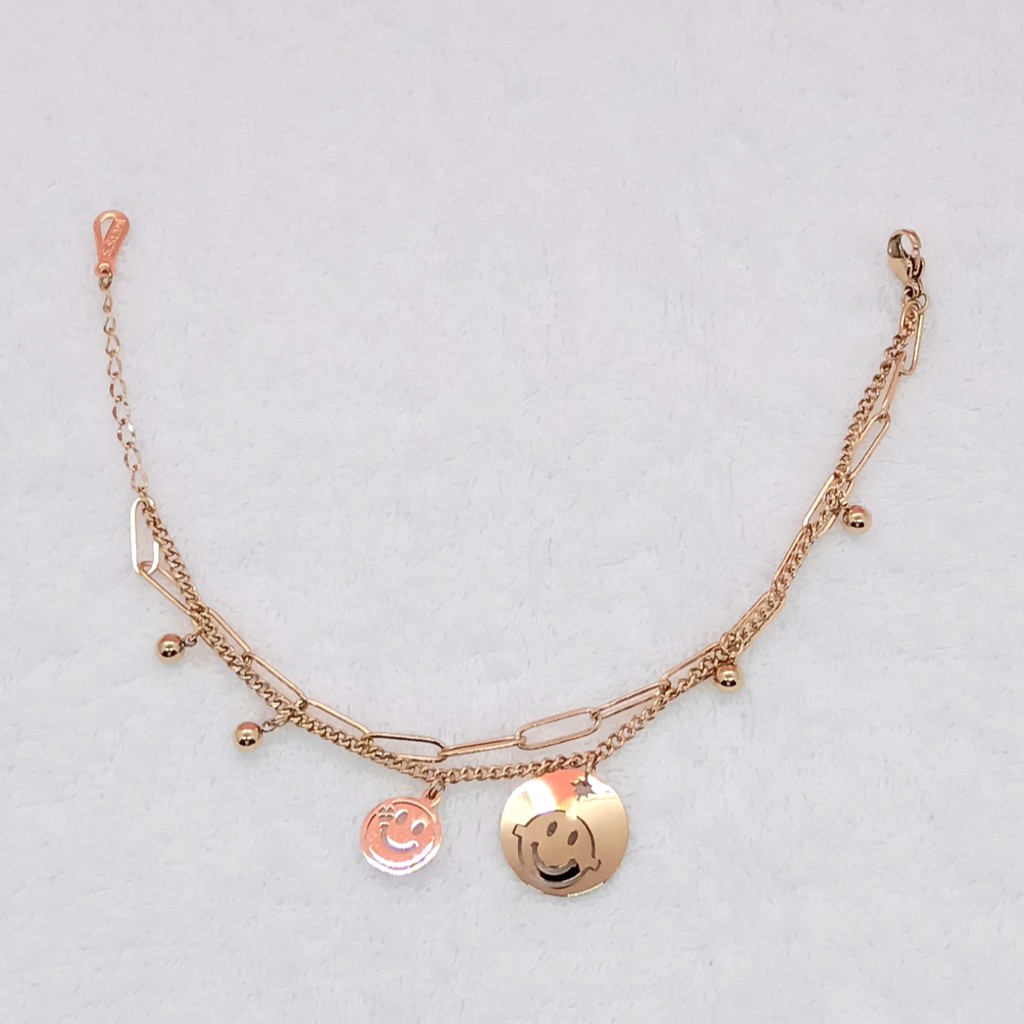 Gelang Titanium Aksen Wajah Baby Double Layer Rose Gold dan Gold 18K