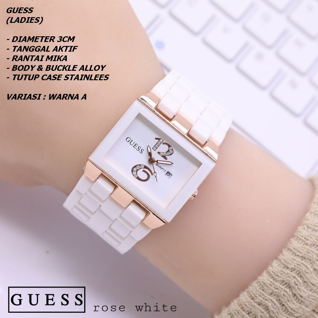 JAM TANGAN WANITA GUESS RANTAI MIKA BODY SEGI TANGGAL AKTIF