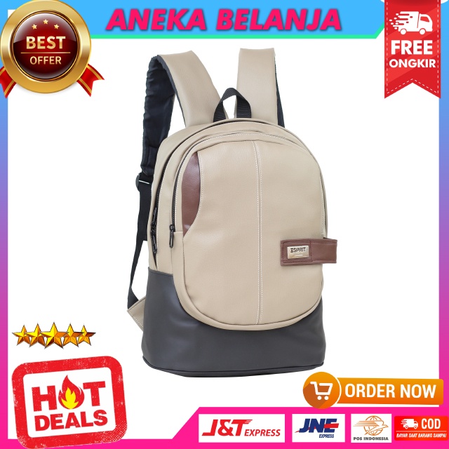 Tas Ransel Wanita Kekinian Espirit Polos Warna Hitam - Coklat Muda Cocok Untuk Hangout Sekolah