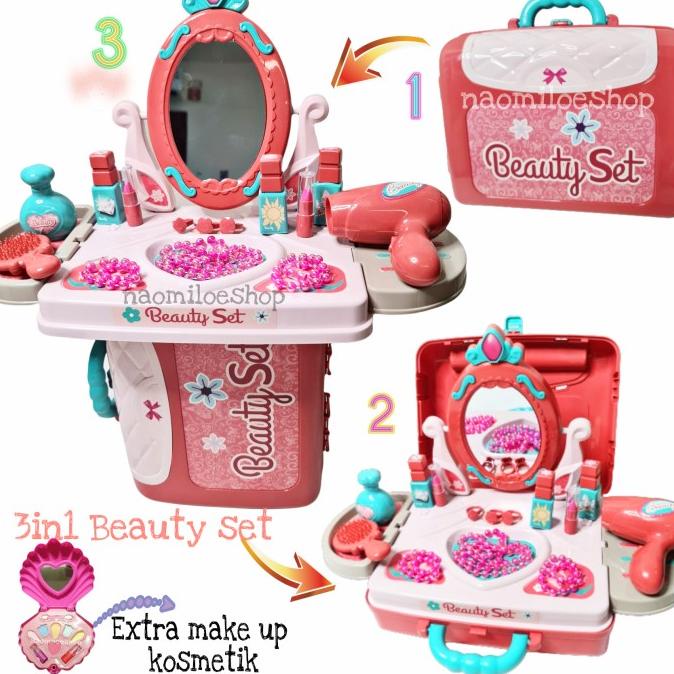 MAINAN ANAK PEREMPUAN DANDAN BEAUTY PLAYSET 31N1 SALON KOPER MEJA RIAS