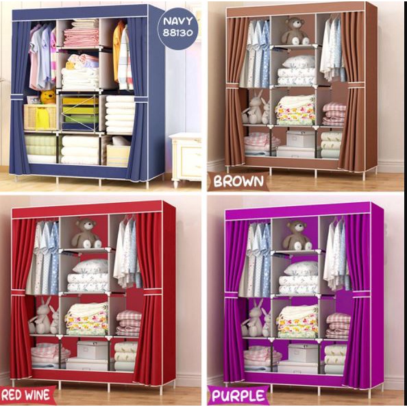Lemari Kain Pakaian Protable 3 Sekat Baju Murah-88130 Worldhome66