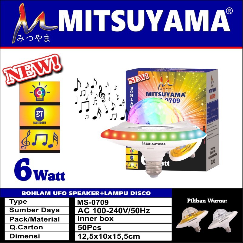 Bohlam Speaker Bluetooth Disko UFO Mitsuyama MS-0709 Lampu Disco 6Watt Led Cahaya Lebih Kuat Terang