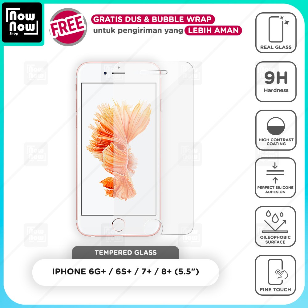 Tempered Glass Anti Gores iPhone 6+ 6S+ 7+ 8+ Screen Guard Protector 9H Kaca Temperglass Plus