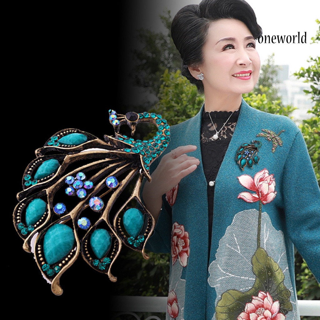 OW@ Brooch Rhinestone Decor Peacock Shaped Alloy Women Fashion Brooch Buckle for Scarf