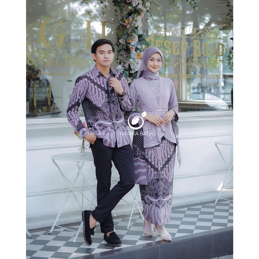 BATIK COUPLE TIFFANY MAUVE - COUPLE BATIK KONDANGAN - KEBAYA LAMARAN TERBARU - KEBAYA WISUDA - SET PAKAIAN COUPLE KEBAYA MODERN