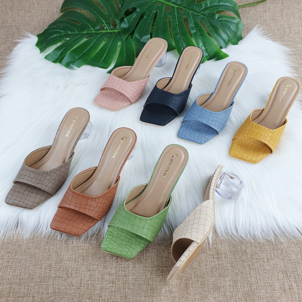 Sandal Heels kaca Green Love CRYSTAL CROCO