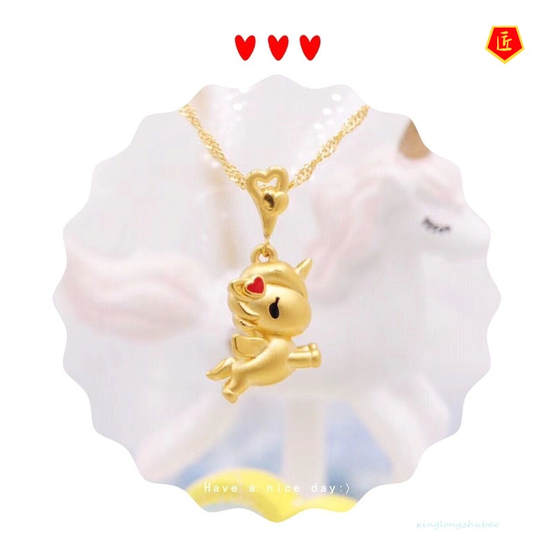 [Ready Stock]Love Unicorn Pendant 3D Golden Dreamy Cute Pegasus Necklace for Women