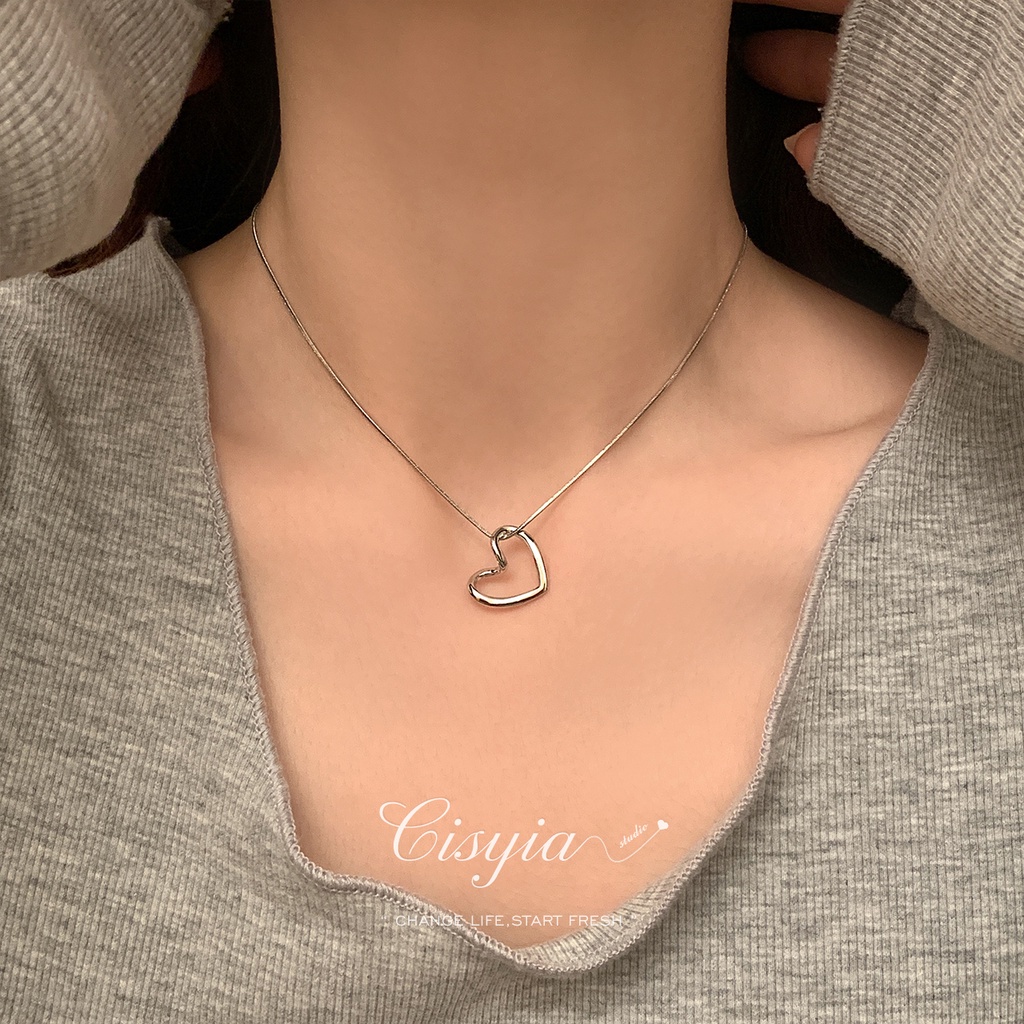 Kalung Rantai Choker Liontin Hati Warna Silver Untuk Wanita